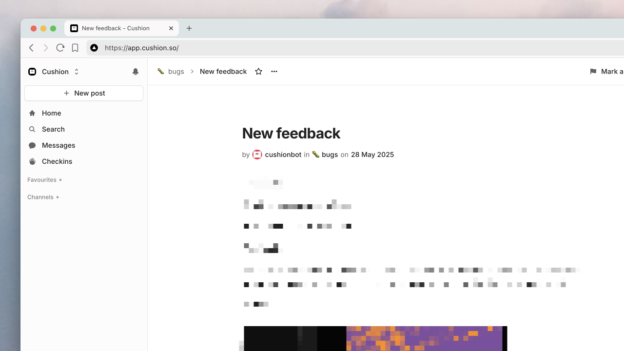 A post in our #bugs channel
